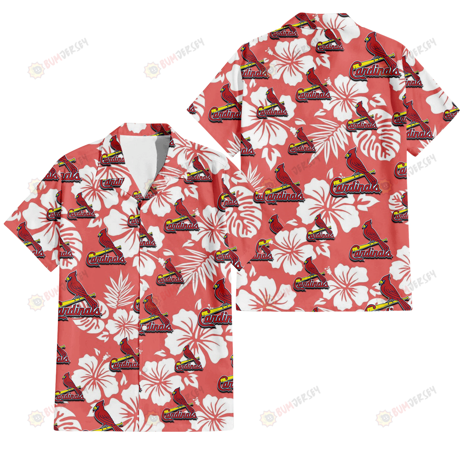 St. Louis Cardinals White Hibiscus Salmon Background 3D Hawaiian Shirt
