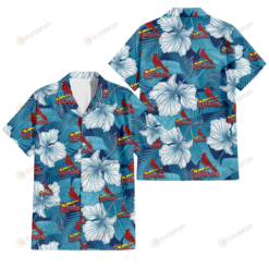 St. Louis Cardinals White Hibiscus Turquoise Banana Leaf Navy Background 3D Hawaiian Shirt