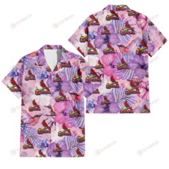 St. Louis Cardinals White Purple Hibiscus Pink Hummingbird Pink Background 3D Hawaiian Shirt