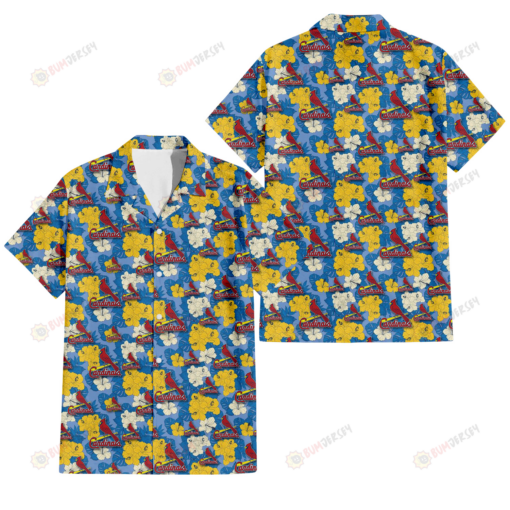 St. Louis Cardinals Yellow White Hibiscus Powder Blue Background 3D Hawaiian Shirt