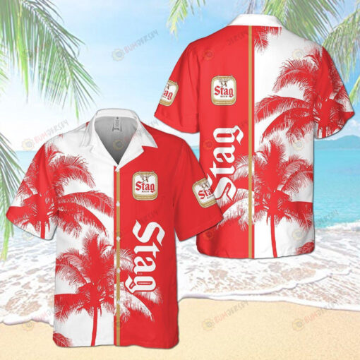 Stag Beer Palm Trees Hawaiian Shirt In Red And White