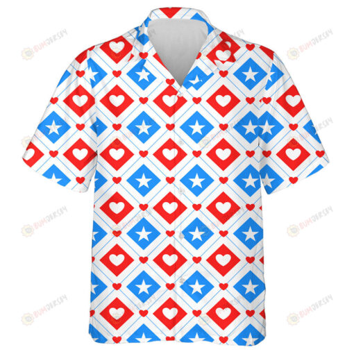 Star And Heart In Rhombus For Independence Day Of America Hawaiian Shirt