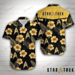 Star Trek Black Yellow Pattern Flower Pattern Curved Hawaiian Shirt