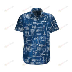 Star War On Blue Background Short Sleeve Curved Hawaiian Shirt