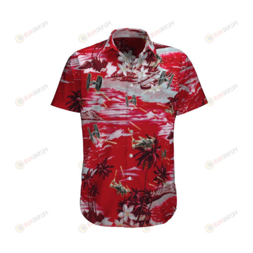 Star Wars Spaceships Battle Red Short Sleeve Curved Hawaiian Shirt Summer