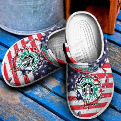 Starbucks American Flag Pattern Stripe Crocs Classic Clogs Shoes - AOP Clog