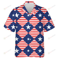 Stars Stripe USA Flag Diamond Chessboard Background Hawaiian Shirt