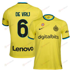 Stefan de Vrij 6 Inter Milan 2022/23 Third Men Jersey - Yellow