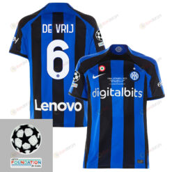 Stefan de Vrij 6 Inter Milan UEFA 2023 Final Match Details Patch Badge - Home Jersey