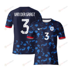 Stefanie Van Der Gragt 3 Netherlands 2023 Youth Away Jersey - Blue - All Over Printed Jersey