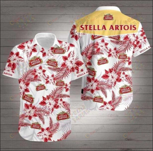 Stella Artois 3D Curved Hawaiian Shirt In White Red Pattern