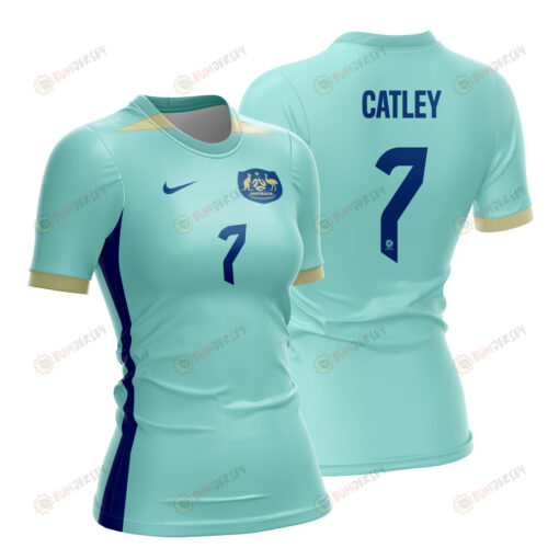 Steph Catley 7 Australia 2023 Women Away Jersey - Turquoise - All Over Printed Jersey