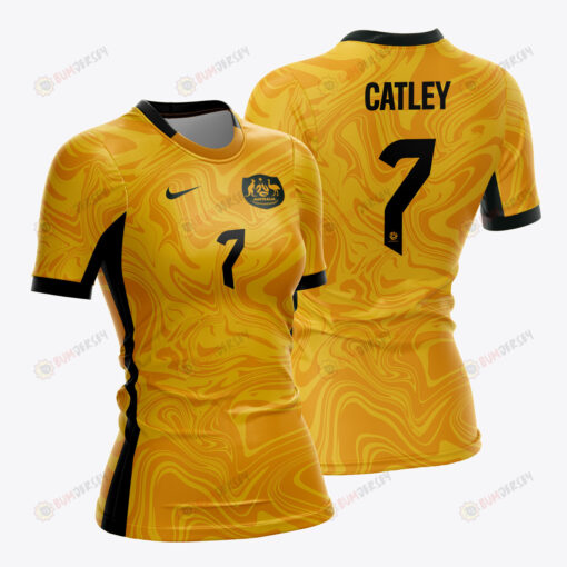 Steph Catley 7 Australia 2023 Women Home Jersey - Yellow - All Over Printed Jersey