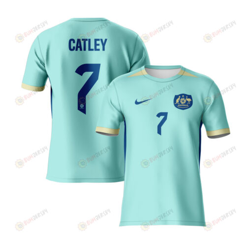 Steph Catley 7 Australia 2023 Youth Away Jersey - Turquoise - All Over Printed Jersey