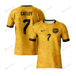 Steph Catley 7 Australia 2023 Youth Home Jersey - Yellow - All Over Printed Jersey