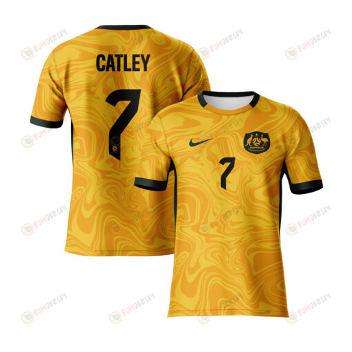 Steph Catley 7 Australia 2023 Youth Home Jersey - Yellow - All Over Printed Jersey