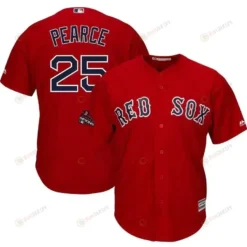 Steve Pearce Boston Red Sox 2018 World Series Champions Team Logo Player Jersey - Scarlet