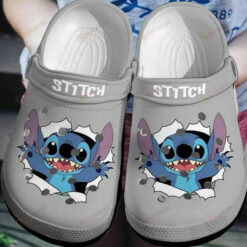 Stitch On Grey Pattern Crocs Crocband Clog Comfortable Water Shoes - AOP Clog