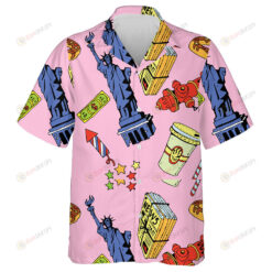 Streetstyle Icons Of The Liberty Statue With Food On Pink Background Hawaiian Shirt