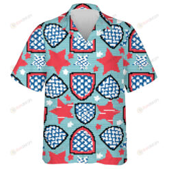 Stripes And Stars Pattern On Embroidery Shields And Stars Hawaiian Shirt