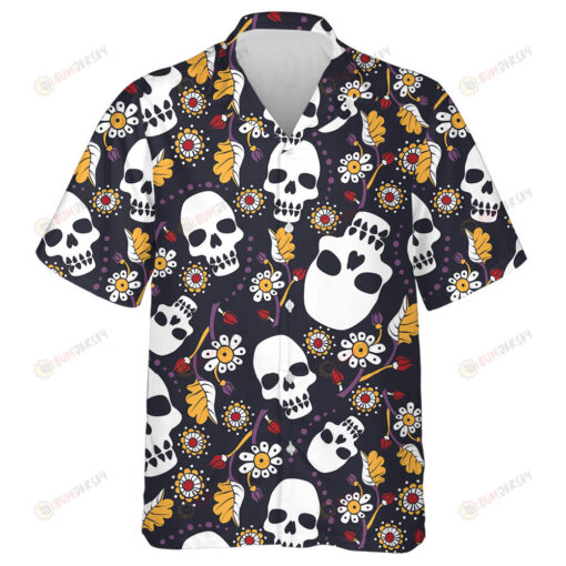 Stylized Human Skulls With Colorful Floral Hawaiian Shirt