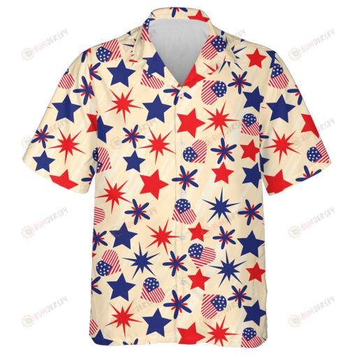 Stylized Icons Of Independence Day Illustration On Yellow Background Hawaiian Shirt