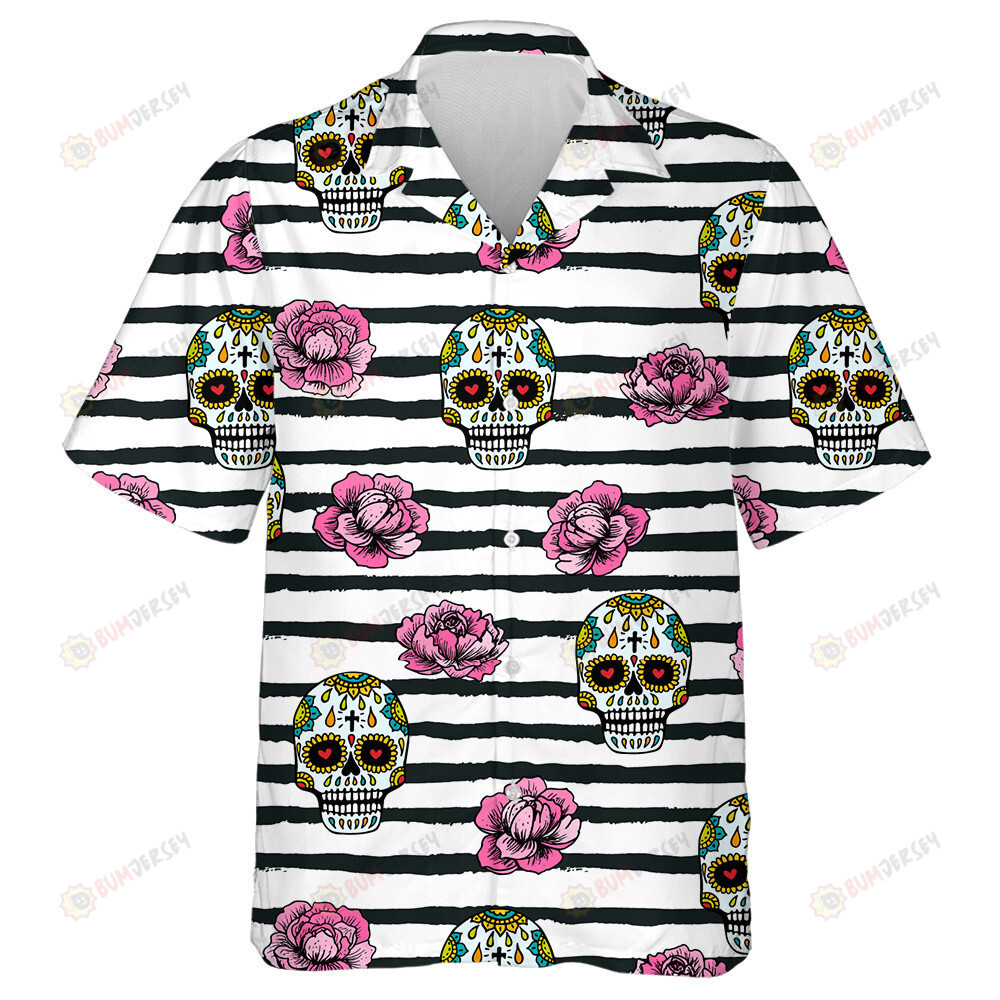 Sugar Skull Mexican And Peony Flowers Hawaiian Shirt