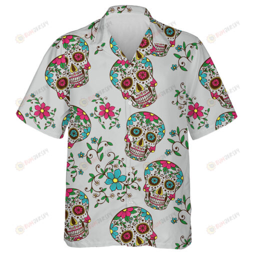 Sugar Skull Mexican With Floral Ornament And Flower Hawaiian Shirt