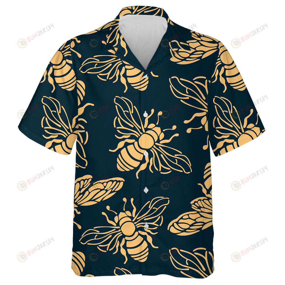 Summer Golden Bees On A Blue Background Hawaiian Shirt