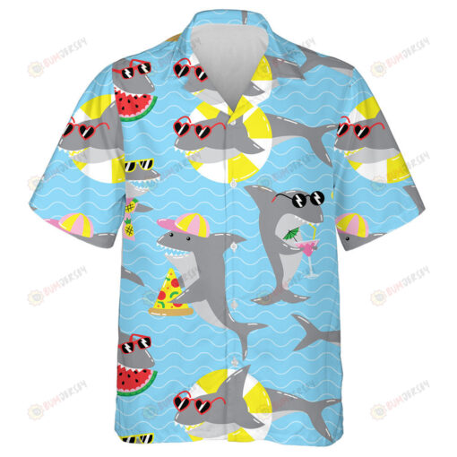 Summer Holiday Pattern With Cool Sharks In Sunglasses Hawaiian Shirt