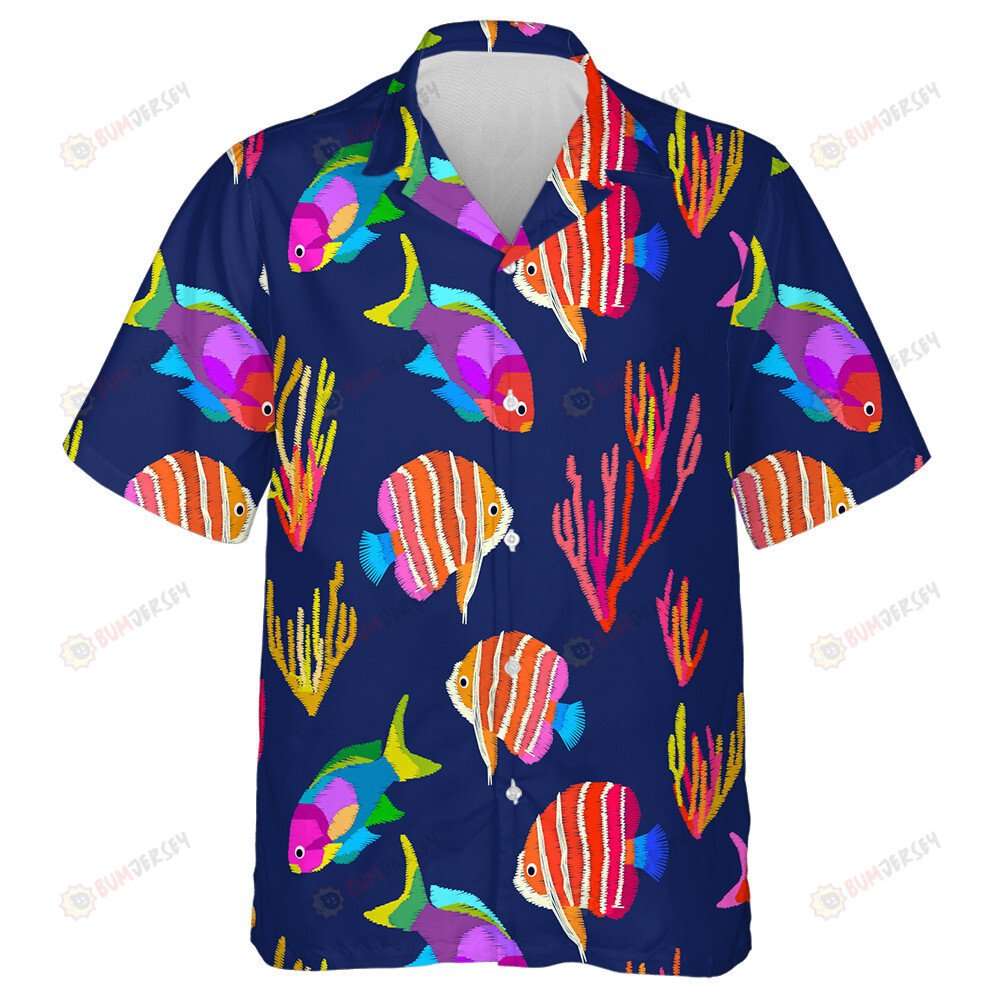 Summer Tropical Sea With Multicolored Exotic Fishes Art Design Hawaiian Shirt