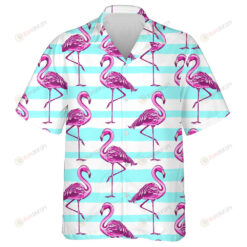 Summer With Pink Flamingo And Blue Lines Hawaiian Shirt