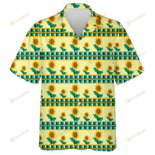 Sunflower Plant Pixel Pattern On Yellow Background Hawaiian Shirt