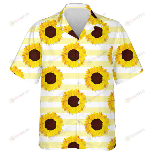Sunflower Seed Head Flower On Yellow Striped Pattern Hawaiian Shirt