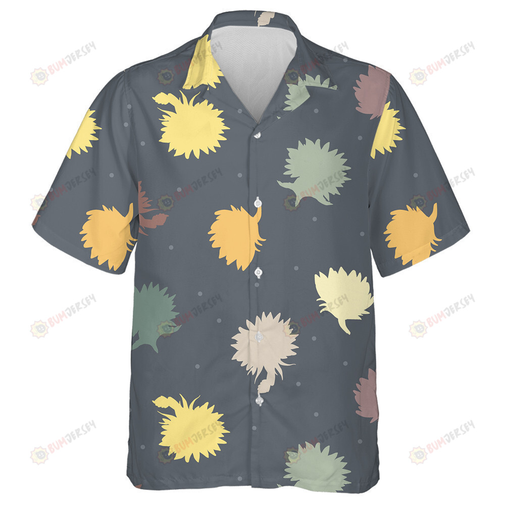 Sunflower Silhouettes In Natural Toned Color Scheme With Dots Pattern Hawaiian Shirt