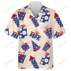 Surprised Gift Boxes And Fireworks On Beige Background Hawaiian Shirt