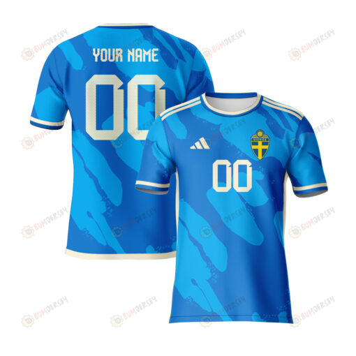 Sweden 2023 Youth Away Custom Jersey - Blue - All Over Printed Jersey