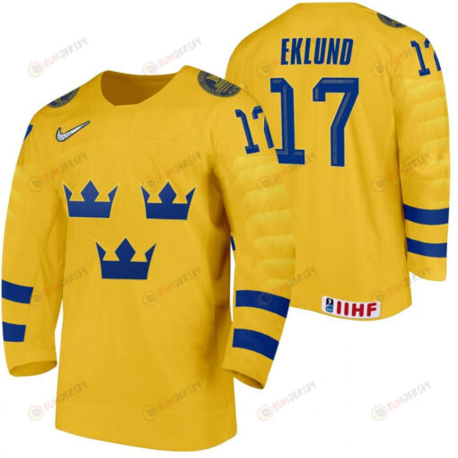 Sweden Hockey William Eklund 2022 IIHF World Junior Championship Gold Home Jersey Jersey