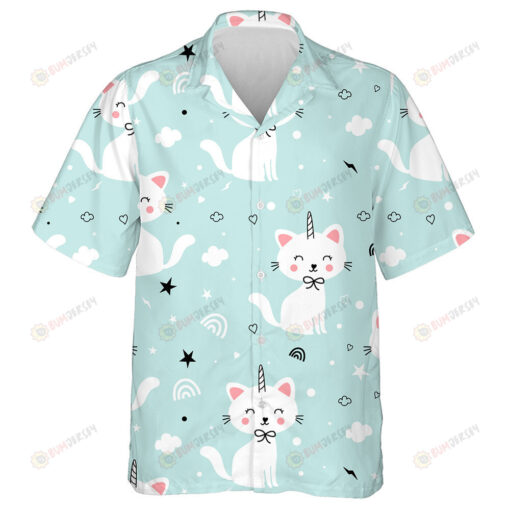 Sweet Cat And Unicorn Horn In The Sky Hawaiian Shirt