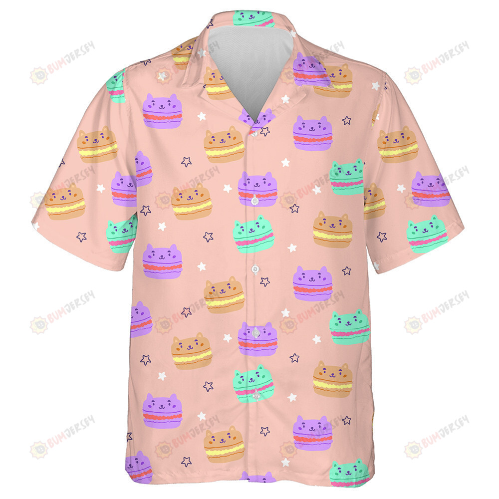 Sweets Cat Macarons And Stars On Pink Hawaiian Shirt