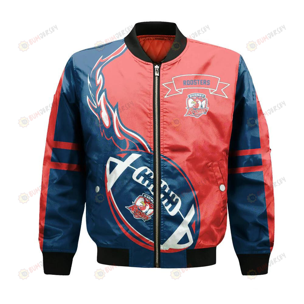 Sydney Roosters Bomber Jacket 3D Printed Flame Ball Pattern