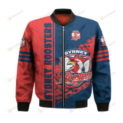 Sydney Roosters Bomber Jacket 3D Printed Logo Pattern In Team Colours
