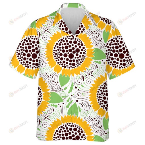 Symbols Of Peace Hippie Sunflower Brown Seeds By Dots Illustration Hawaiian Shirt