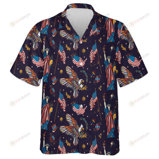 Symbols Of The USA Statue Liberty Eagle Flag Pattern Hawaiian Shirt