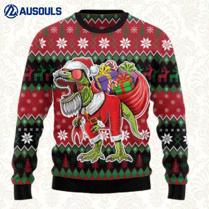 T Rex Santa Christmas Ugly Sweaters For Men Women Unisex
