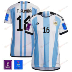 T. Almada 16 Argentina National Team 2022-23 Qatar World Cup Patch Home Women Jersey