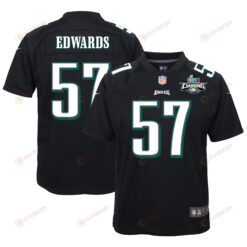 T.J. Edwards 57 Philadelphia Eagles Super Bowl LVII Champions 2 Stars Youth Jersey - Black