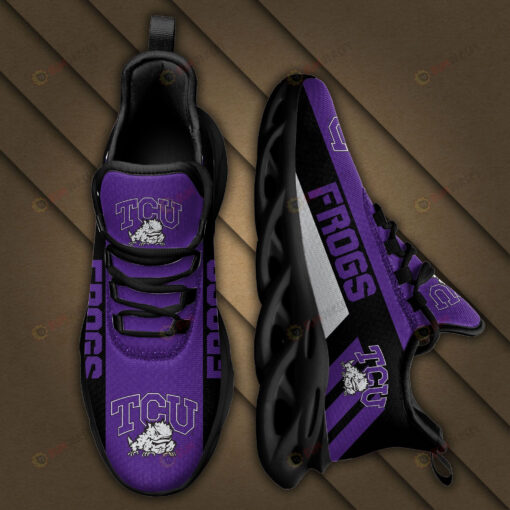 TCU Horned Frogs Logo Black Stripe Pattern 3D Max Soul Sneaker Shoes In Purple