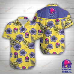 Taco Bell Floral & Leaf Pattern Curved Hawaiian Shirt In Yellow & Blue