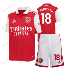 Takehiro Tomiyasu 18 Arsenal Home Kit 2022-23 Youth Jersey - Red